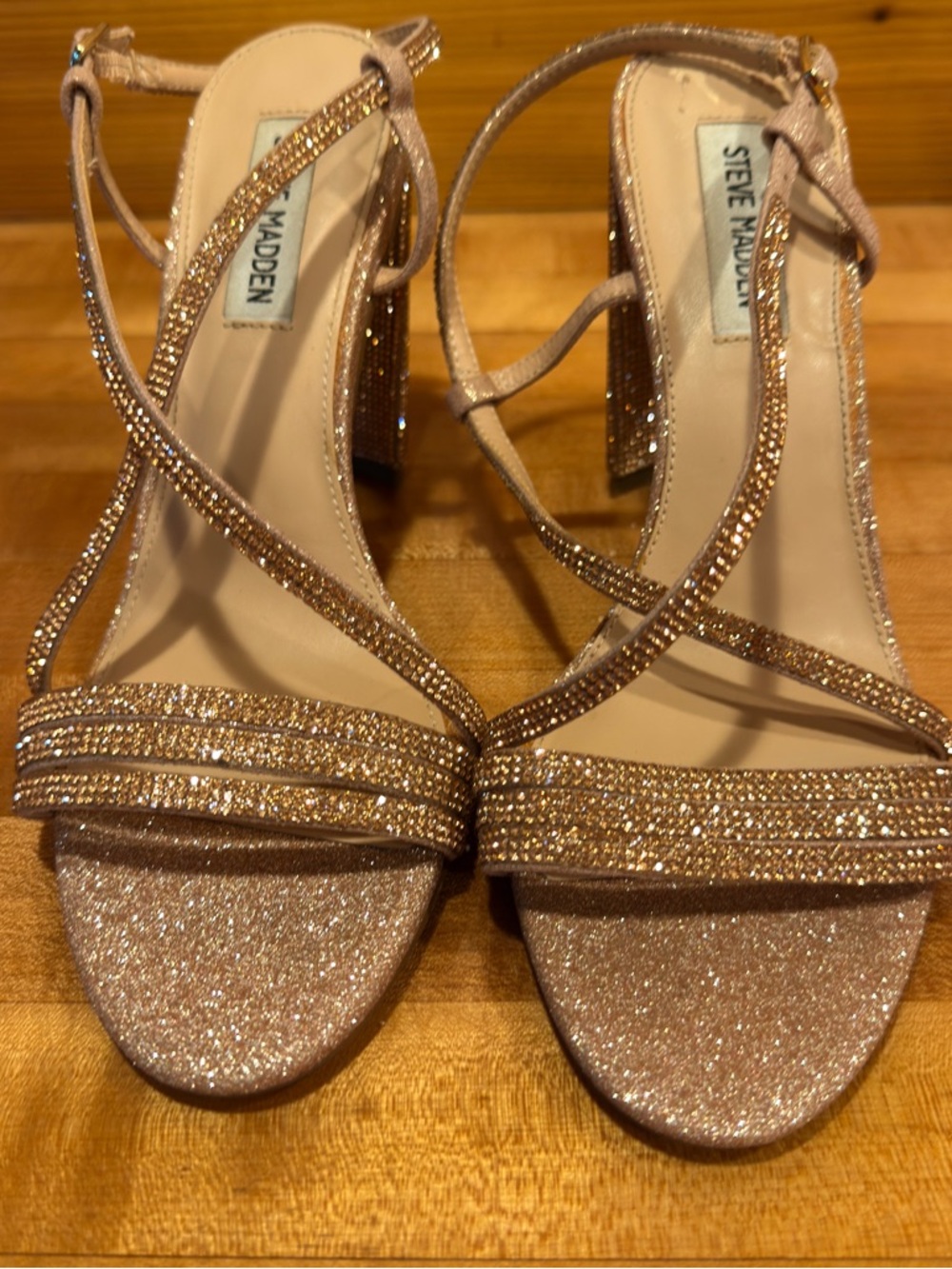 Steve Madden Glitter Strappy Block Heels - Rose